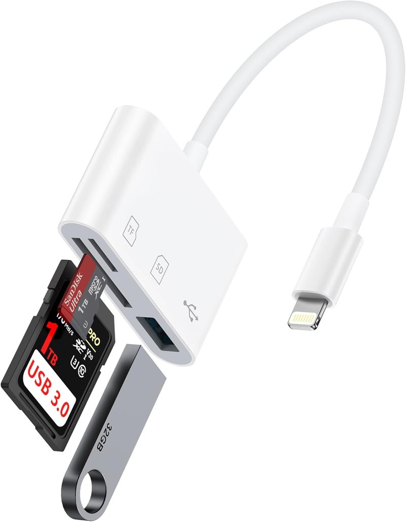 Haoano Lightning to SD Card Reader for iPhone 14 Pro Max/14/13Pro/12/11/XR/8, Micro SD Memory Card Reader with USB Camera Adapter Plug and Play Digital Trail Camera Game Viewer with SD/TF Card Reader Adapter - Image 1